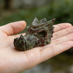 2 inch Dragon Bloodstone Chinese Dragon Skull - Natural Blood Jasper — view 1