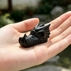2 inch Black Obsidian Chinese Dragon Skull - Natural Obsidian Sculpture — view 1
