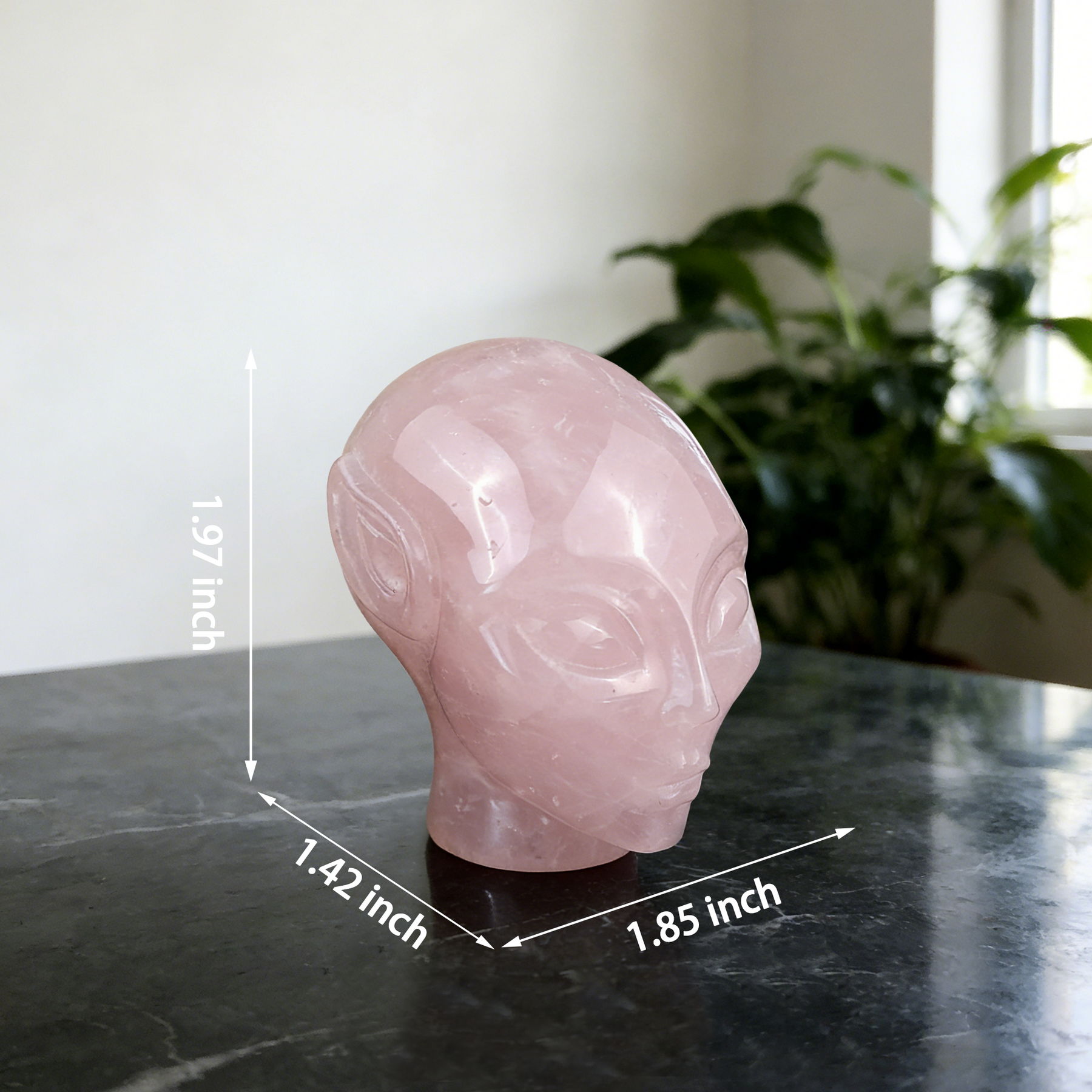 2 Inch Rose Quartz Alien Crystal Skull – Mini Healing Stone Skull — view 2
