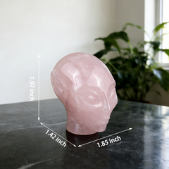 2 Inch Rose Quartz Alien Crystal Skull – Mini Healing Stone Skull — view 2