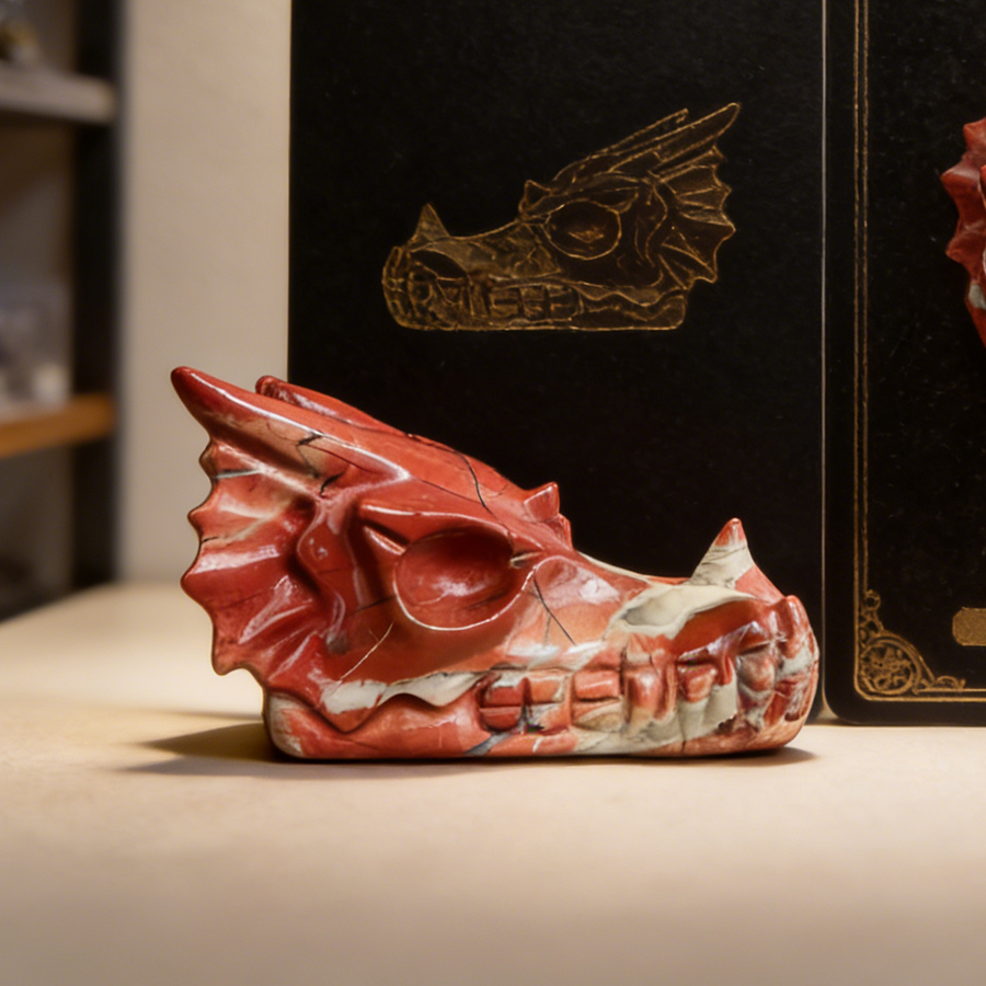 2 inch Red Jasper Chinese Dragon Skull Jade Sculpture- Hand Craved Natural Jasper — view 1
