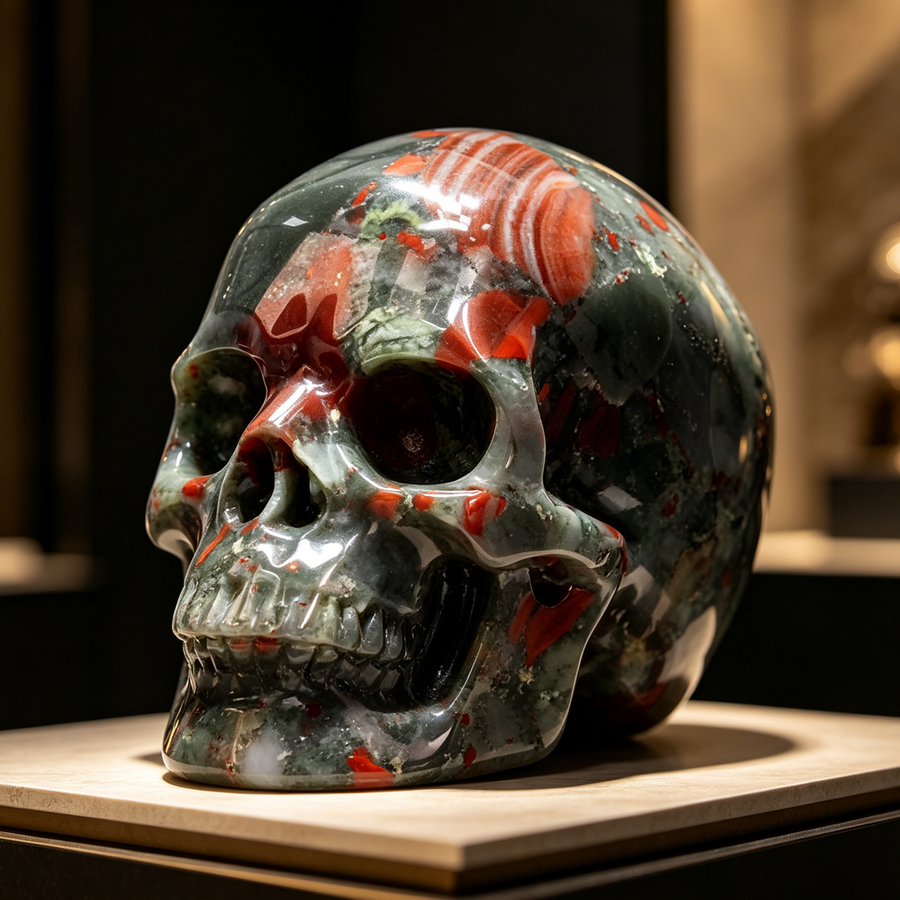 7-14 inch African Bloodstone Crystal Skull - Titan Series Large Scale Crystal Skull — view 1