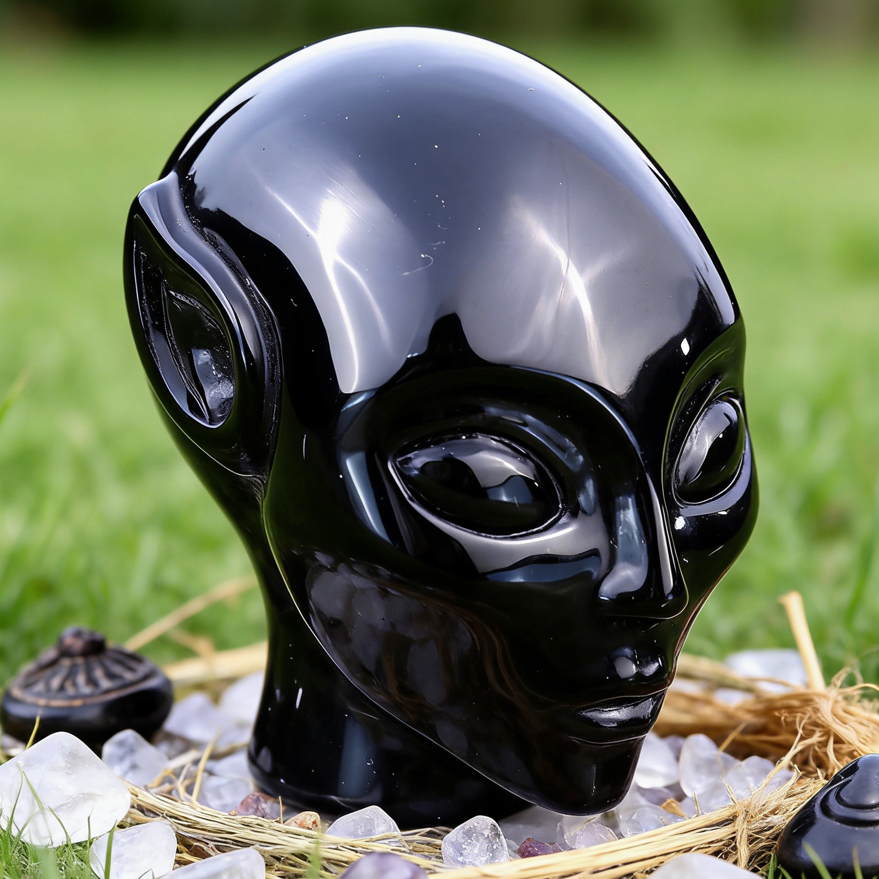 3.8 Inch Obsidian Alien Crystal Skull – Protection Stone — view 1