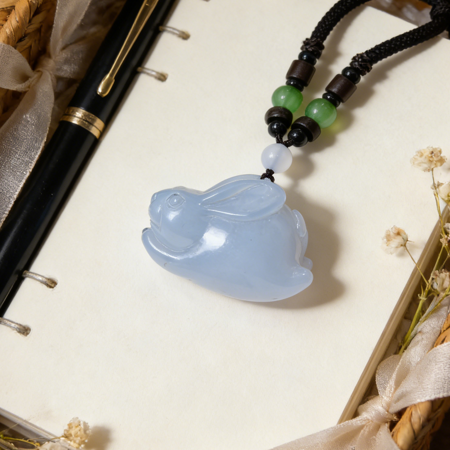 Blue Chalcedony Rabbit Pendant - Natural Crystal — view 1