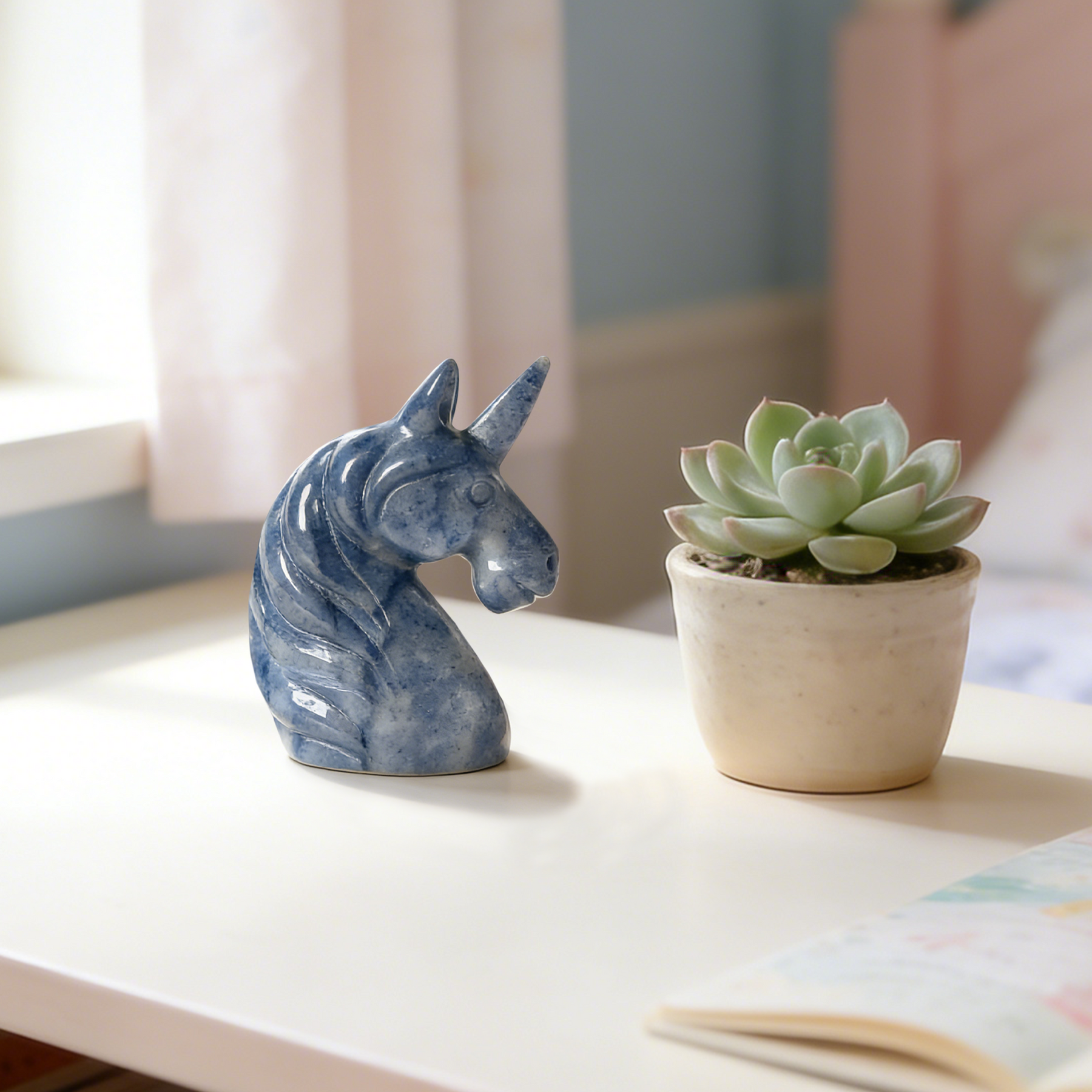 Blue Aventurine Unicorn Head Carving – Gemstone — view 8