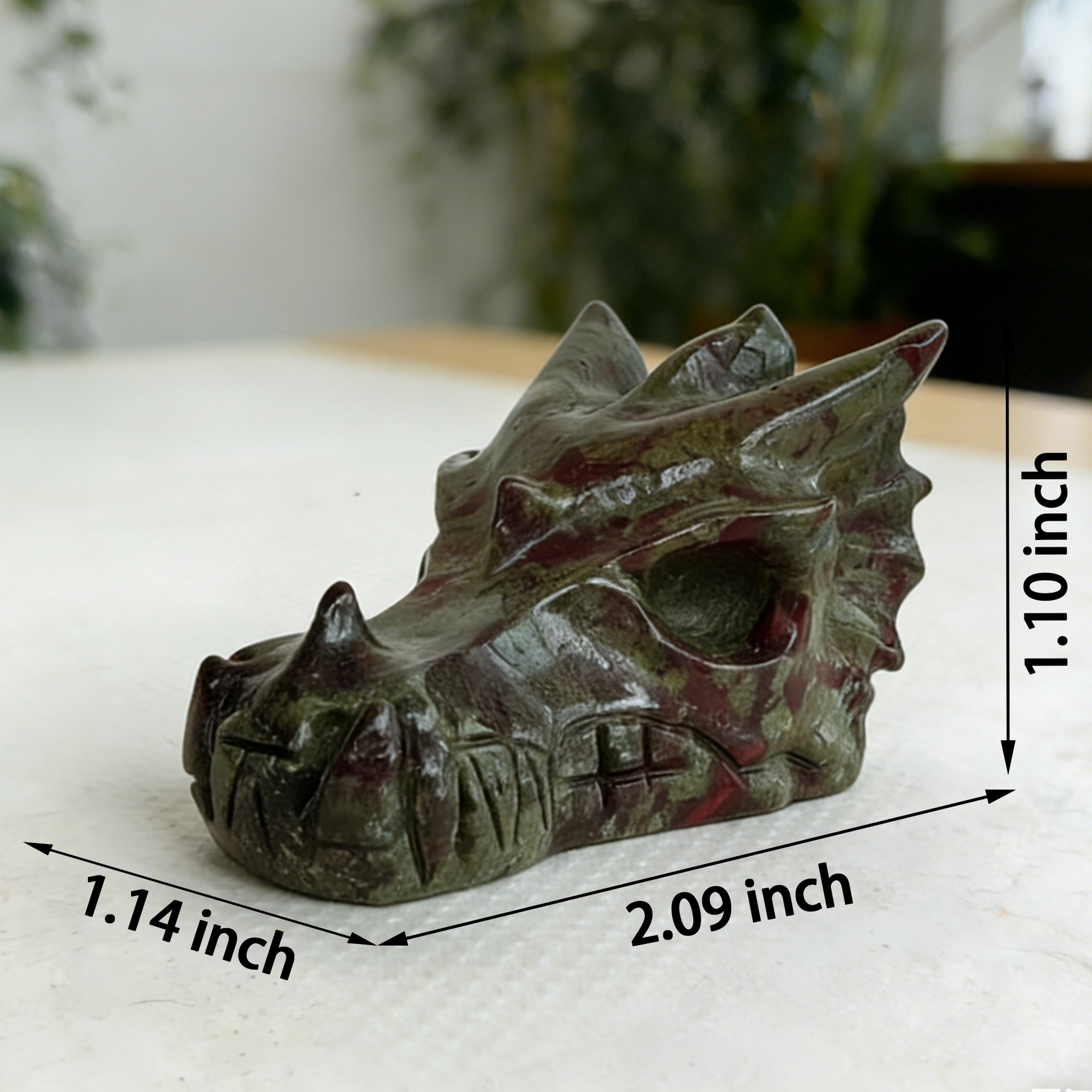 2 inch Dragon Bloodstone Chinese Dragon Skull - Natural Blood Jasper — view 2