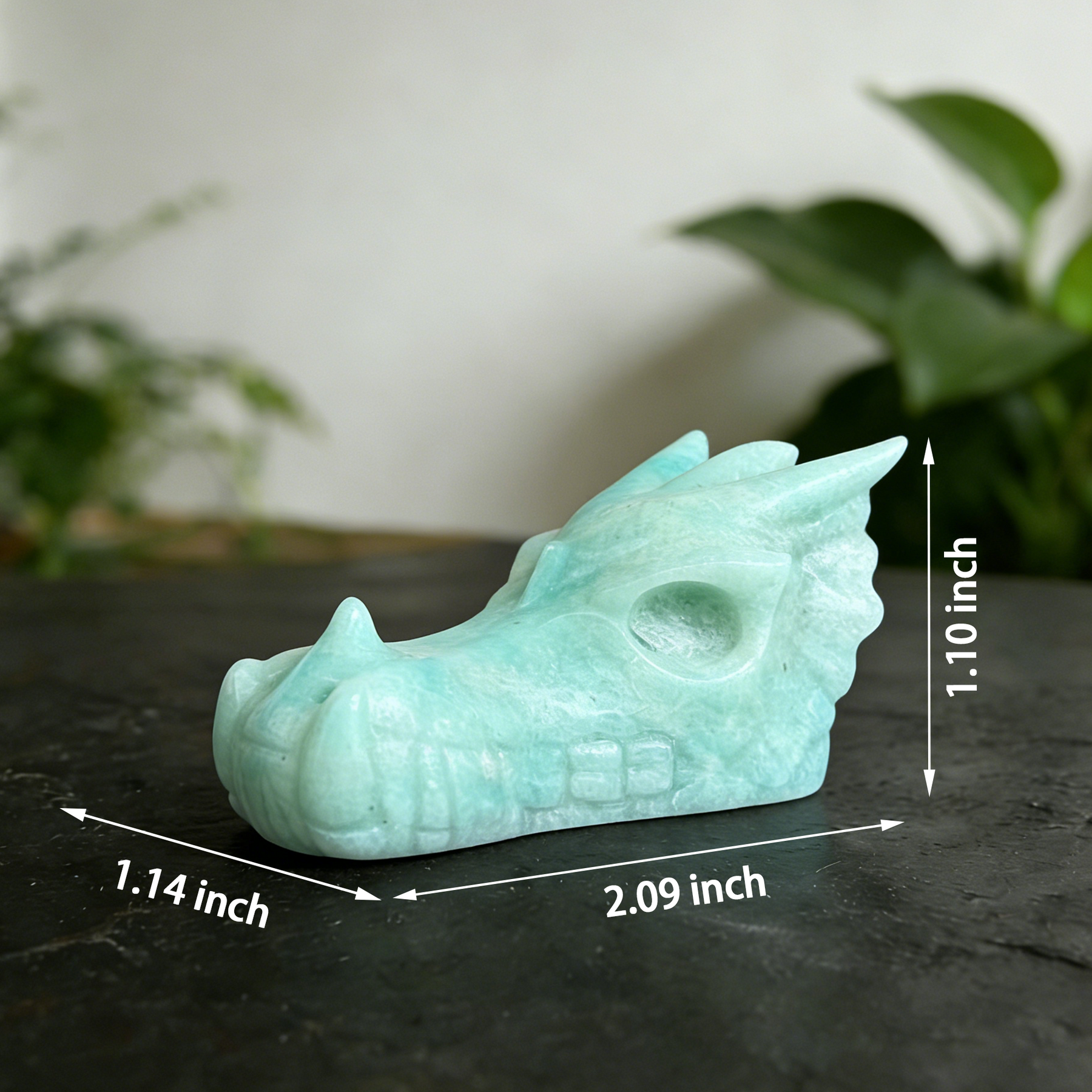 2 inch Amazonite Chinese Dragon Skull- Natural Jade Sculpture — view 2