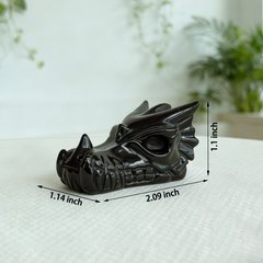 2 inch Black Obsidian Chinese Dragon Skull - Natural Obsidian Sculpture — view 2