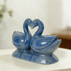 Blue Aventurine Swan Couple Carving – Sculpture — view 3