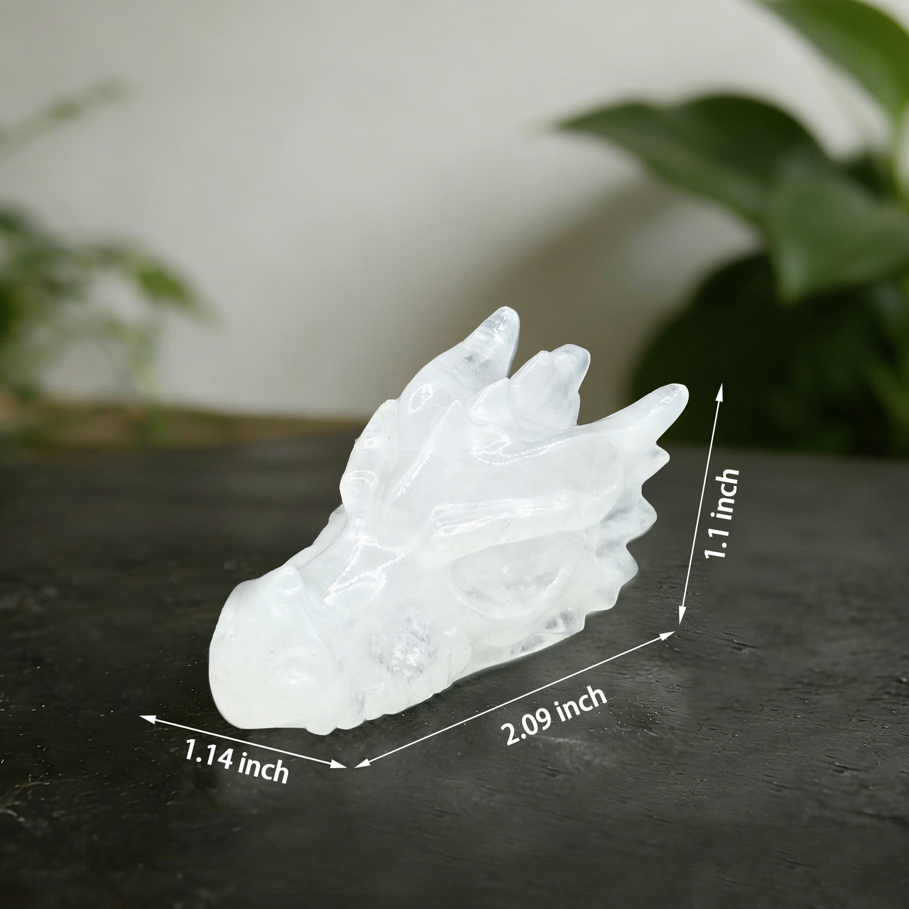 2 inch Angolan Quartz Chinese Dragon Skull - Natural Angolan Quartz Carving — view 2