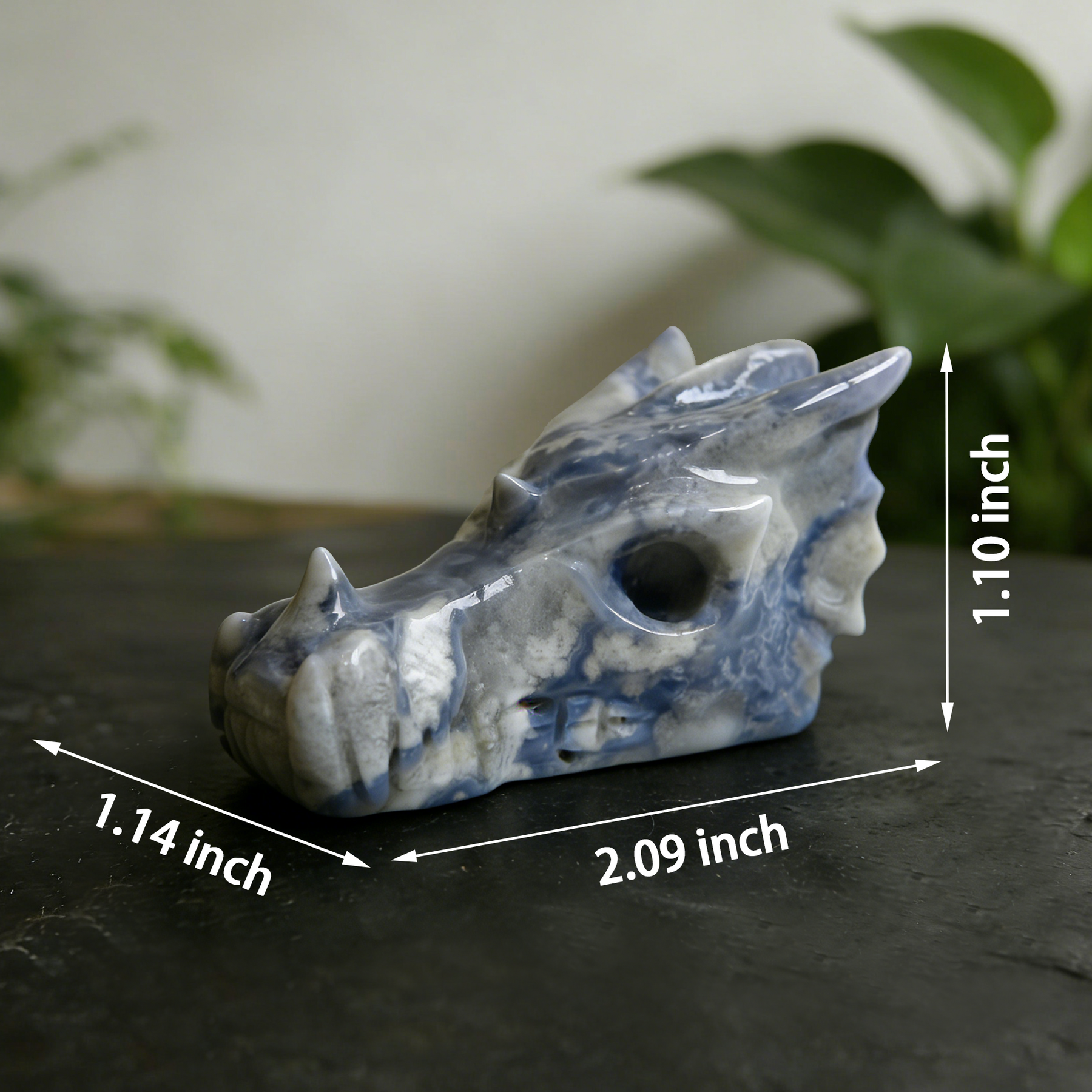 2 inch Blue Flower Agate Chinese Dragon Skull - Natural Agate — view 2