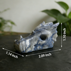2 inch Blue Flower Agate Chinese Dragon Skull - Natural Agate — view 2