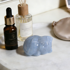 Blue Chalcedony Sleeping Cat Carving — view 1