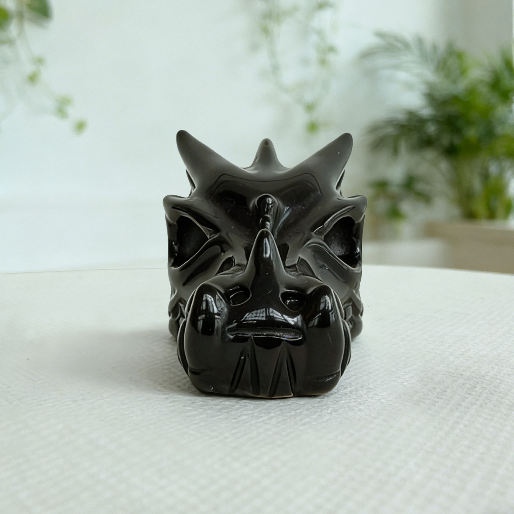 2 inch Black Obsidian Chinese Dragon Skull - Natural Obsidian Sculpture — view 8