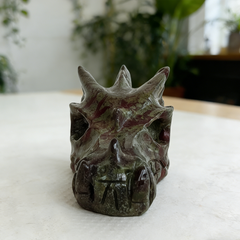 2 inch Dragon Bloodstone Chinese Dragon Skull - Natural Blood Jasper — view 7