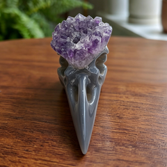 3.5 inch Amethyst Cluster Crow Skull - Natural Amethyst Crystal Carving — view 6