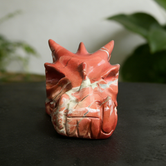 2.5 inch Red Jasper Chinese Dragon Skull Jade Sculpture- Hand Craved Natural Jasper — view 8