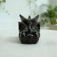 4.2 inch Black Obsidian Chinese Dragon Skull - Natural Obsidian Sculpture — view 8