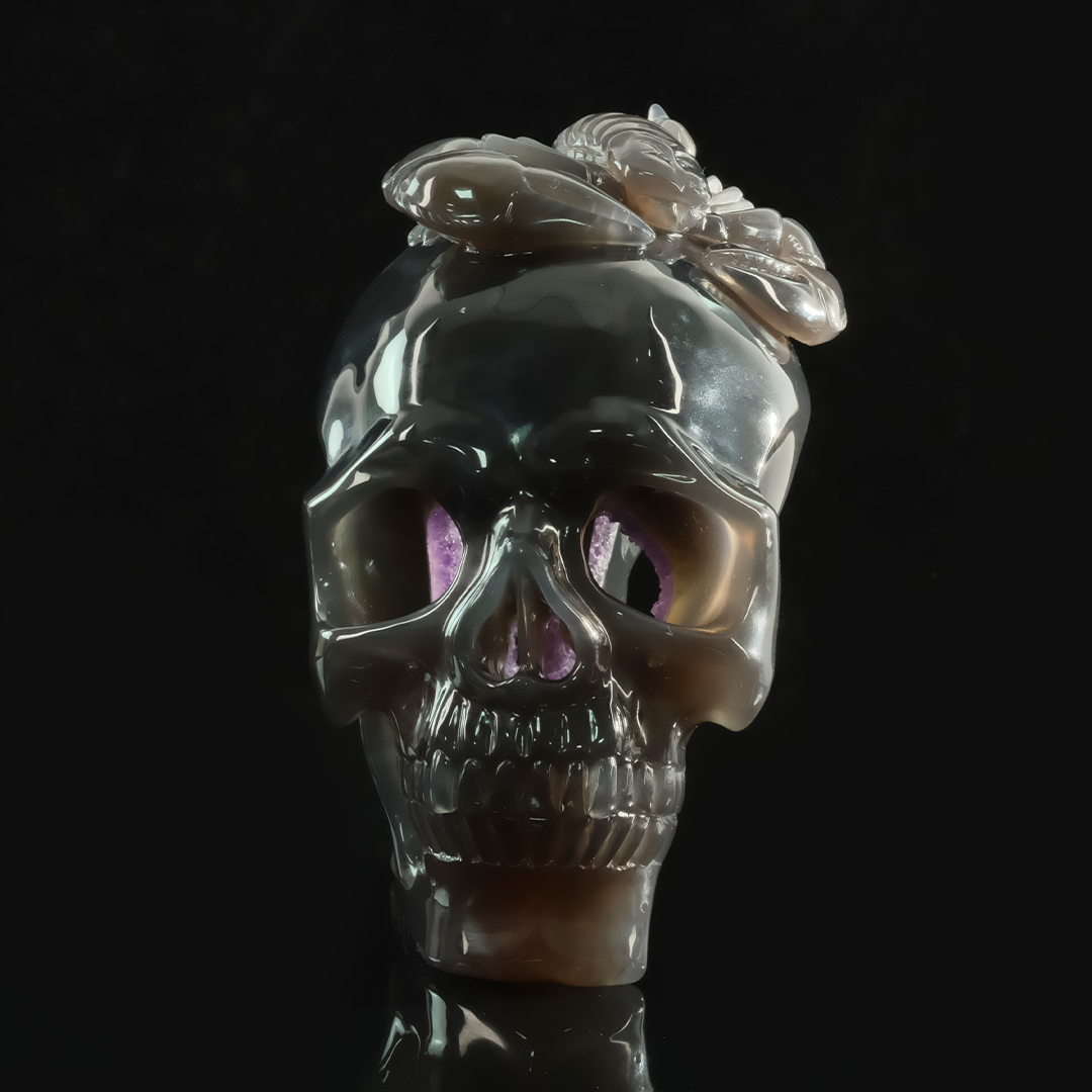 Amethyst Geode Skull with Scorpion - Natural Stone Sculpture — view 7