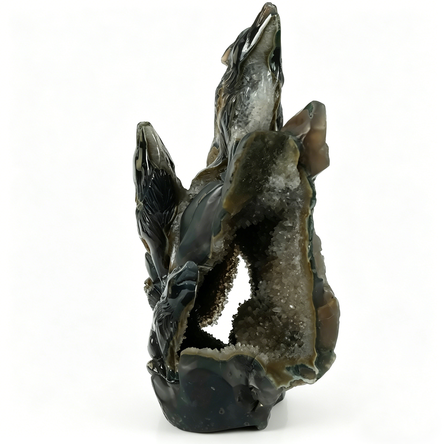 Natural Geode Agate Wolf Carving - Sculpture Carving — view 3
