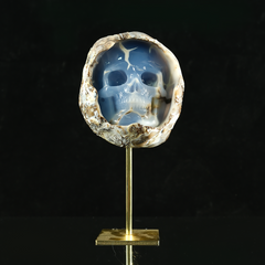 Blue Chalcedony Cave Carving Skull in Raw Crust — view 8