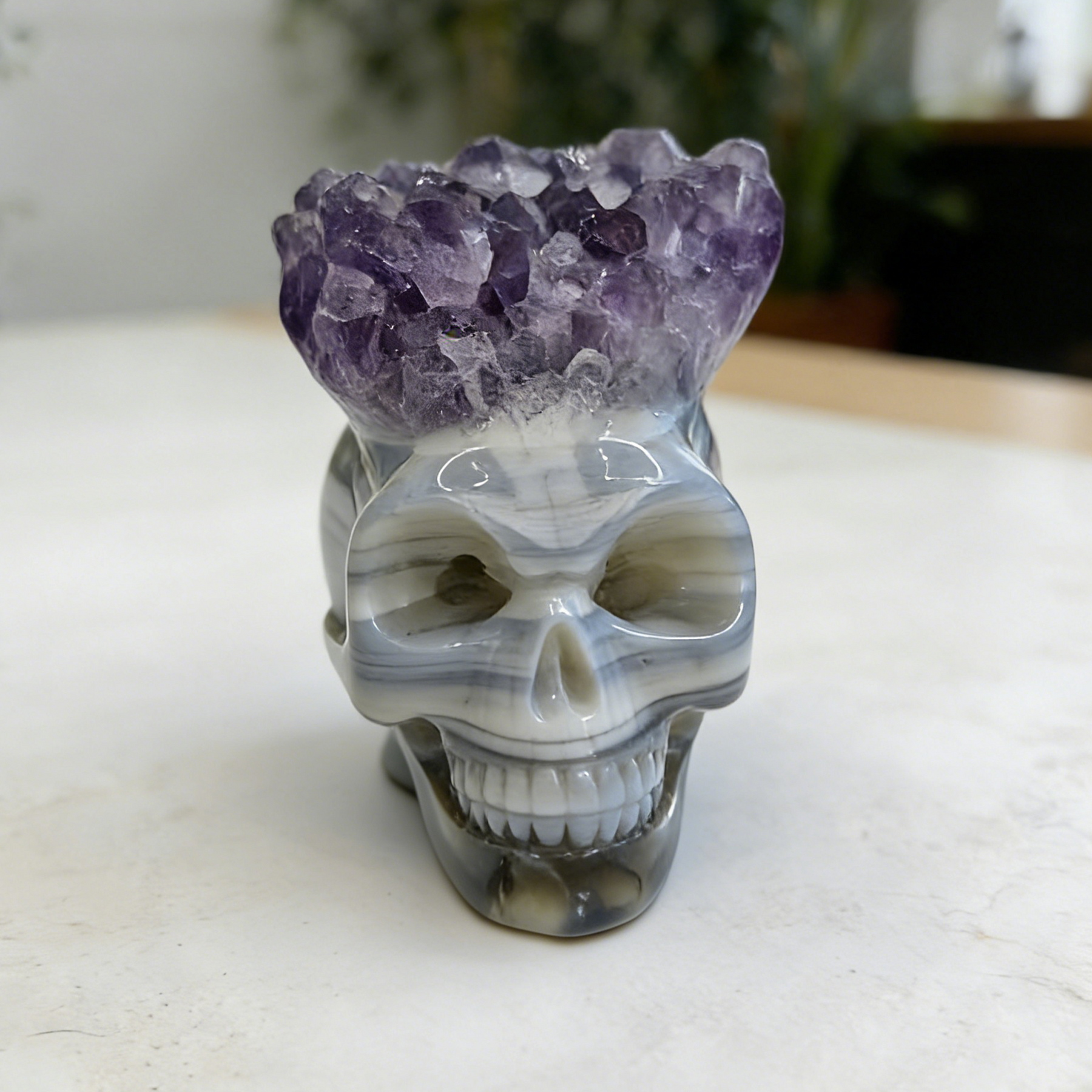 2 inch Amethyst Cluster Crown Crystal Skull - Natural Crystal — view 7