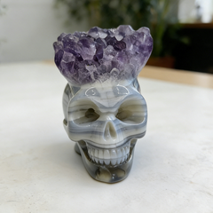 2 inch Amethyst Cluster Crown Crystal Skull - Natural Crystal — view 7