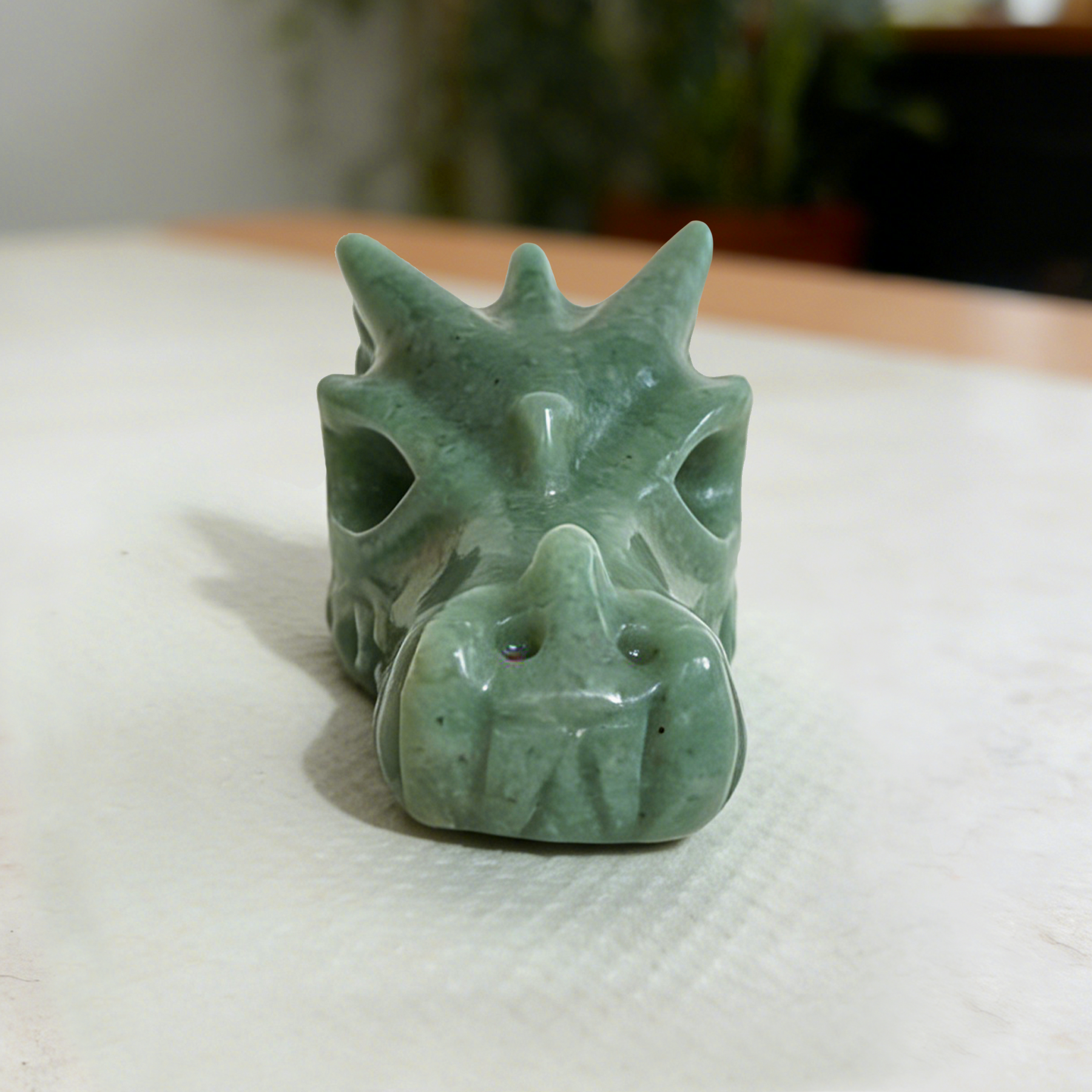2.5 inch Green Aventurine Chinese Dragon Skull - Natural Jade Sculpture — view 8