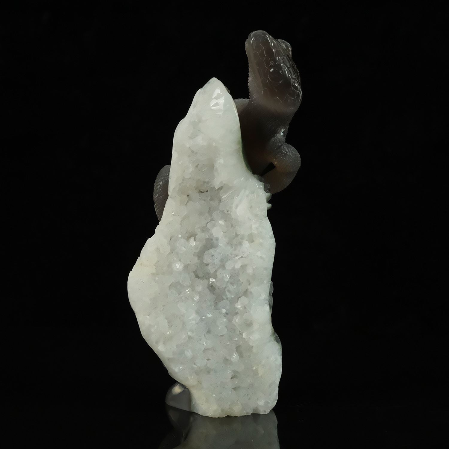 White Quartz Cluster Lizard Carving — view 6