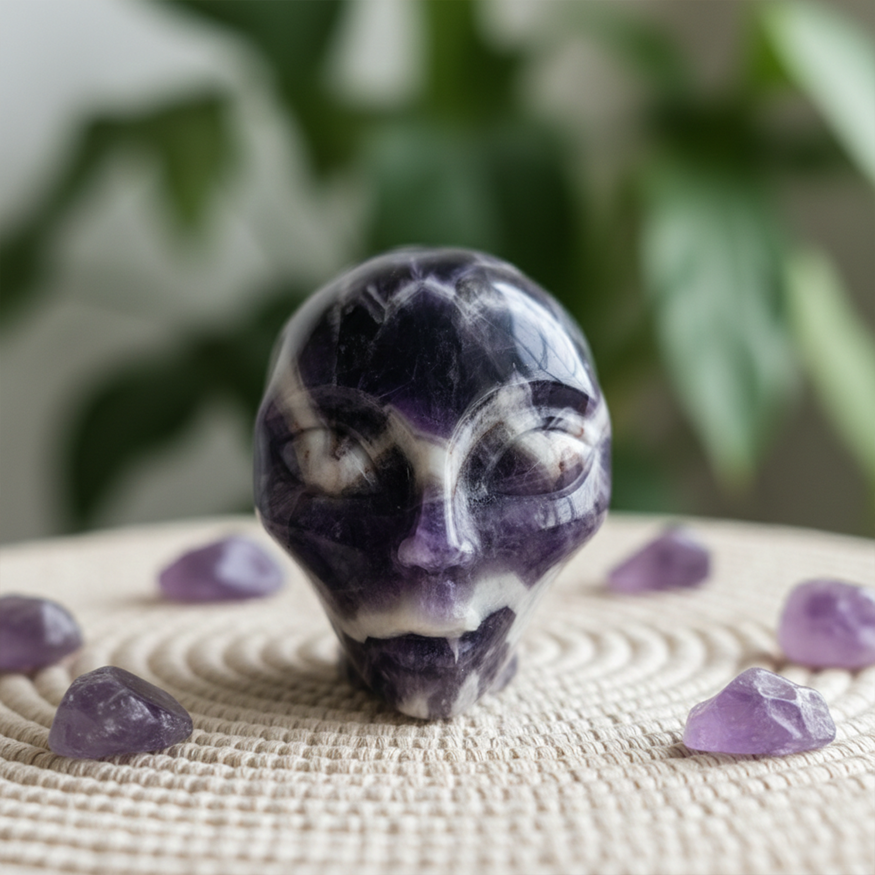 3.8 Inch Dream Amethyst Alien Crystal Skull – Chevron Amethyst — view 1