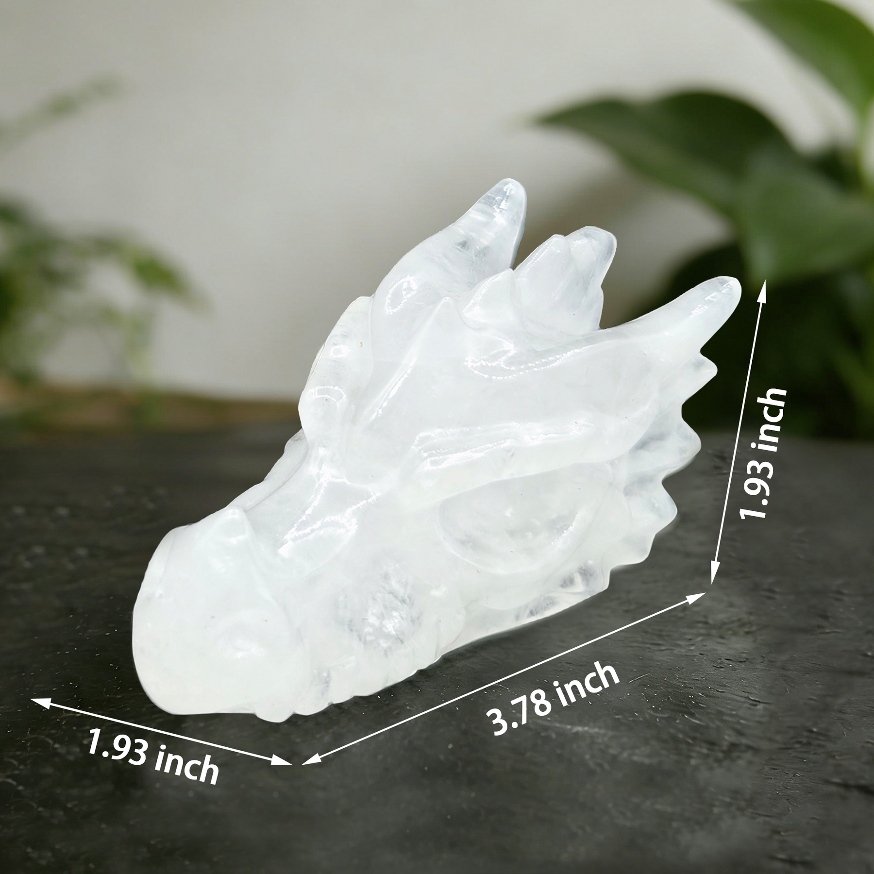 3.8 inch Angolan Quartz Chinese Dragon Skull - Natural Angolan Quartz Carving — view 2