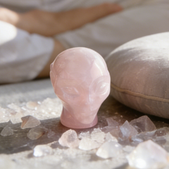 3.8 Inch Rose Quartz Alien Crystal Skull – Healing Stone — view 1