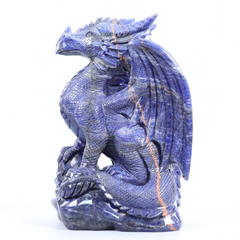 Sodalite Winged Dragon on Crystal Skull — view 2