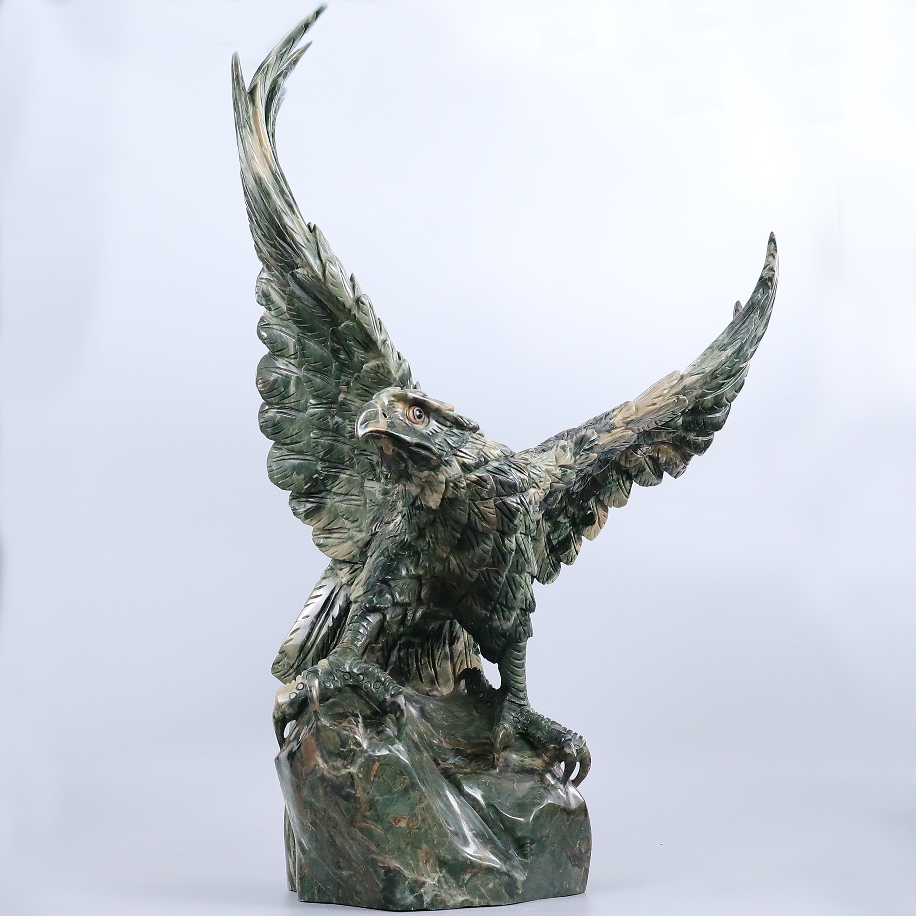 21.7 Inch Nine Dragon Jade Eagle Sculpture — view 1