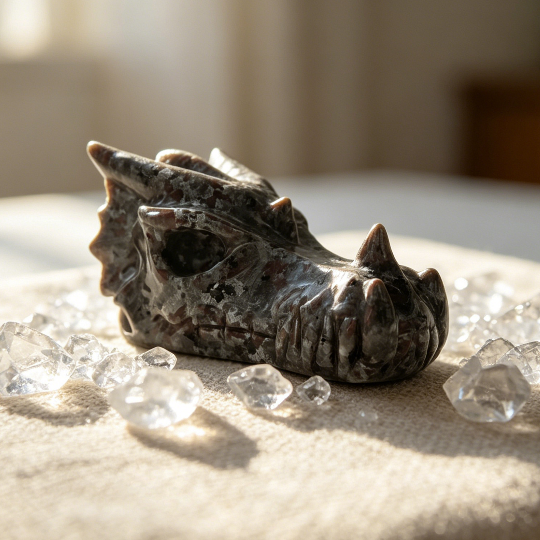 3 inch Yooperlite Chinese Dragon Skull - Natural Stone Sculpture — view 1