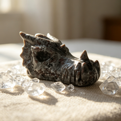 3 inch Yooperlite Chinese Dragon Skull - Natural Stone Sculpture — view 1