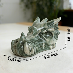 3 inch Nine Dragon Jade Chinese Dragon Skull - Natural Jade — view 2