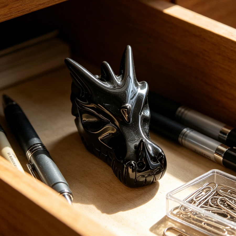 3 inch Black Obsidian Chinese Dragon Skull - Natural Obsidian Sculpture — view 1