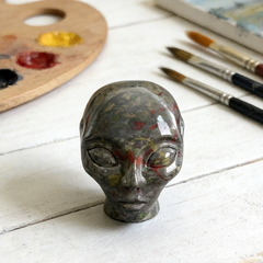 3 inch Dragon Bloodstone Alien Crystal Skull - Natural tone — view 1