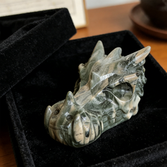 3 inch Nine Dragon Jade Chinese Dragon Skull - Natural Jade — view 1
