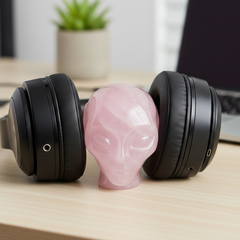 3 Inch Rose Quartz Alien Crystal Skull — view 1