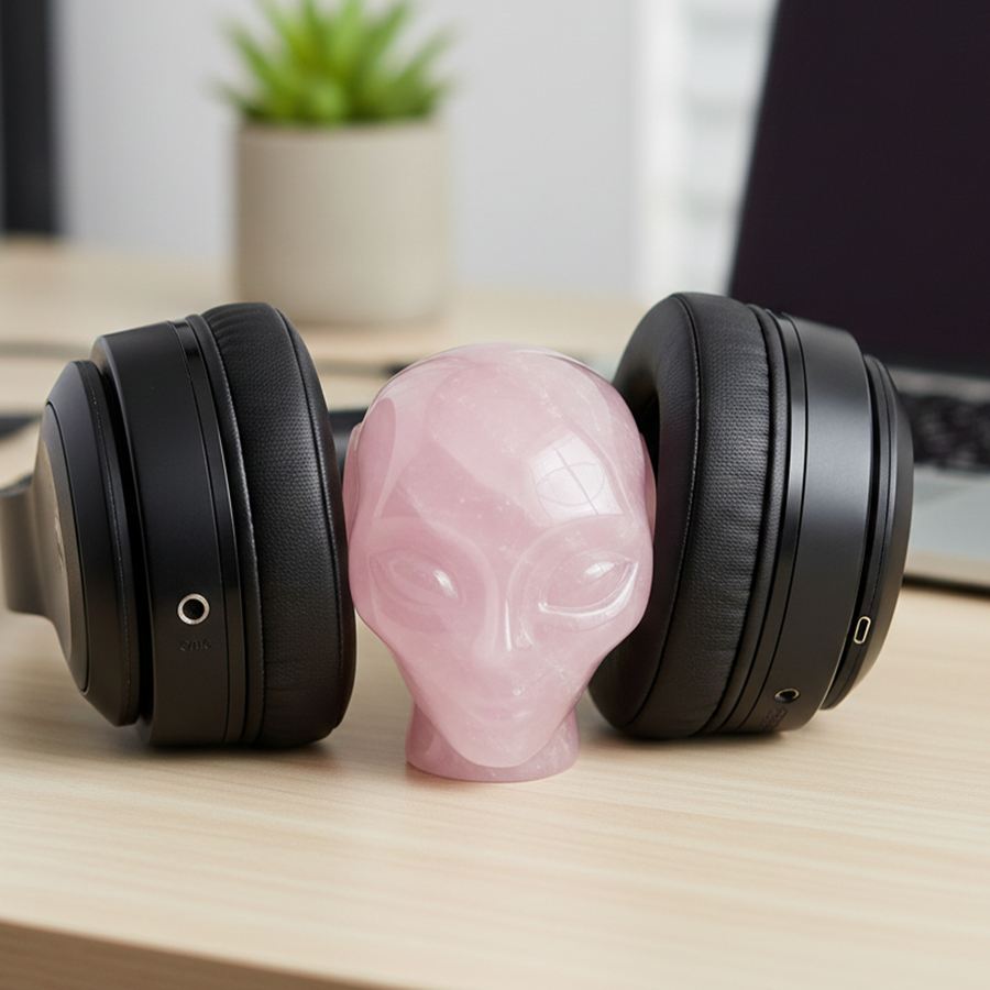 3 Inch Rose Quartz Alien Crystal Skull — view 1
