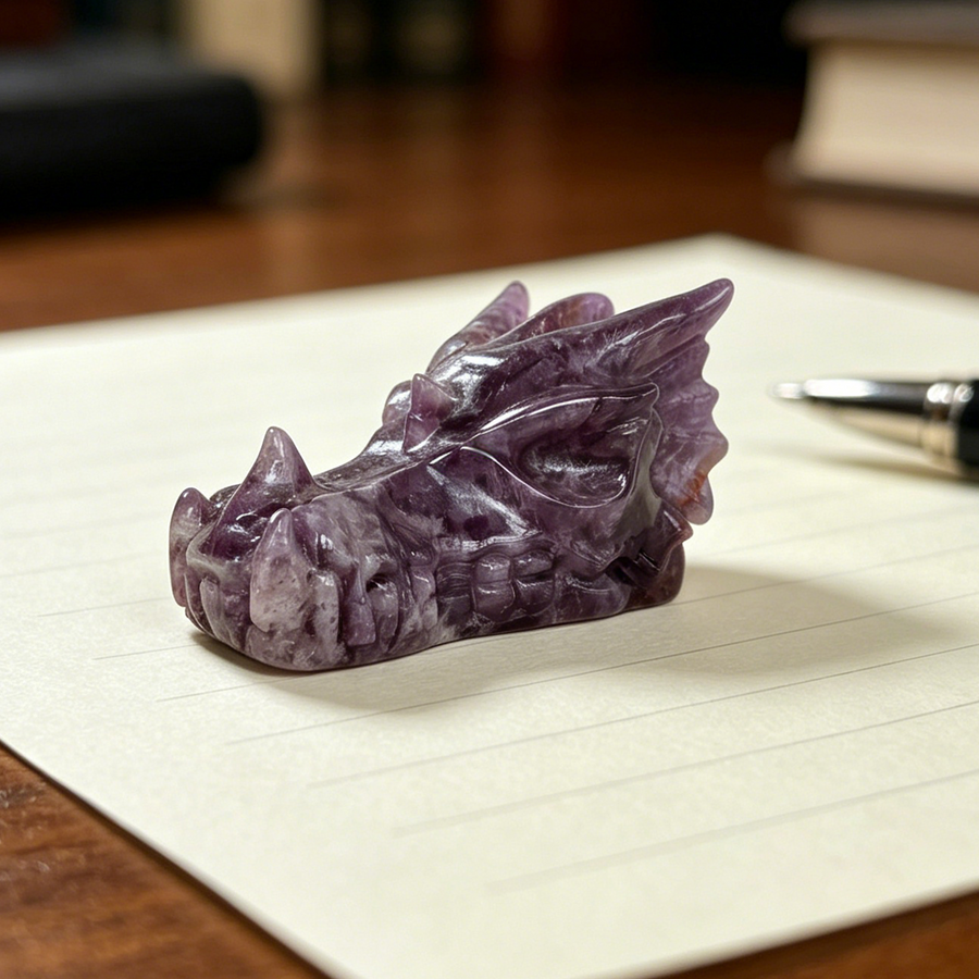 3 inch Dream Amethyst Chinese Dragon Skull - Natural Amethest Sculpture — view 1