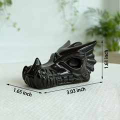 3 inch Black Obsidian Chinese Dragon Skull - Natural Obsidian Sculpture — view 2