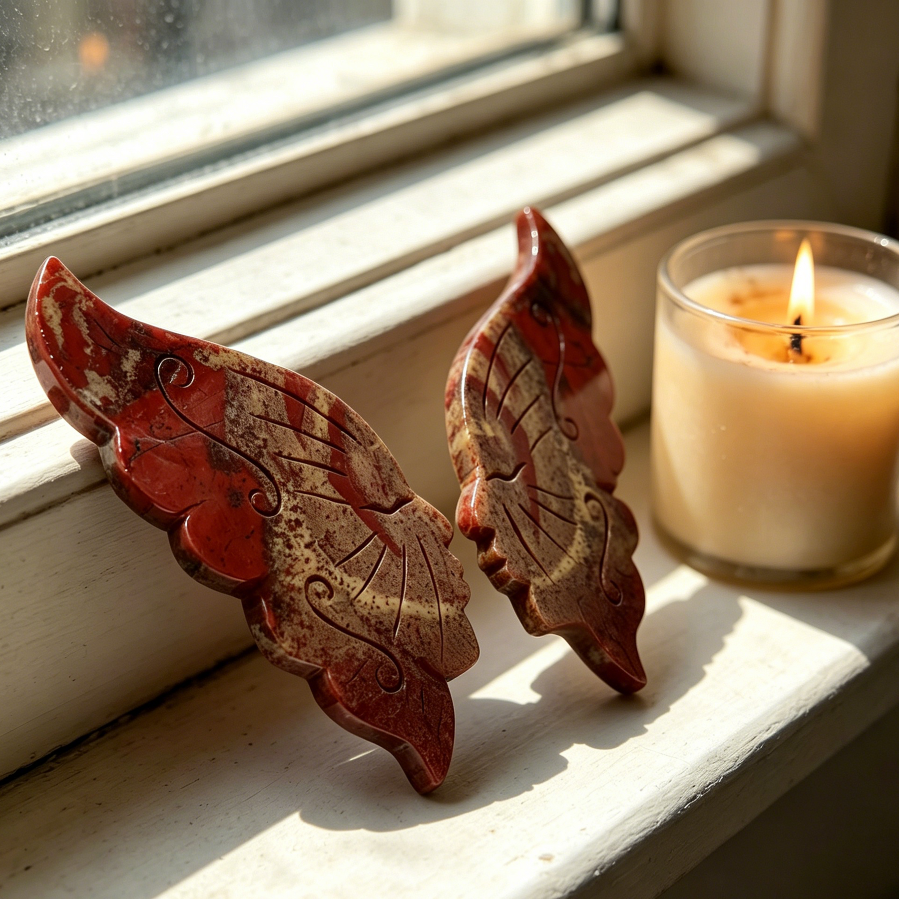 Red Jasper Butterfly Sculpture with Dual Face - Natural Jasper Carving — view 1