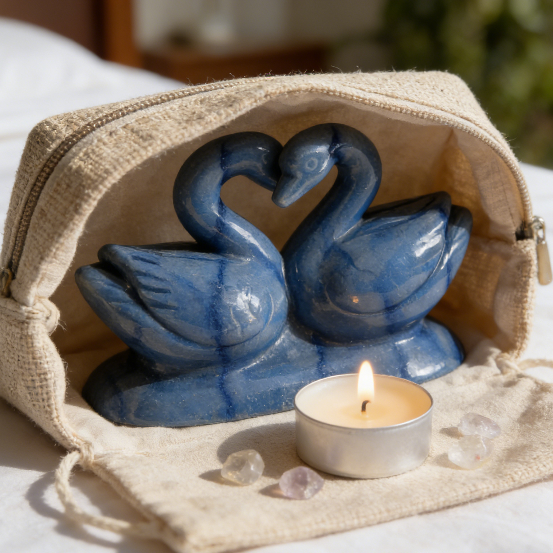 Blue Aventurine Swan Couple Carving – Sculpture — view 7