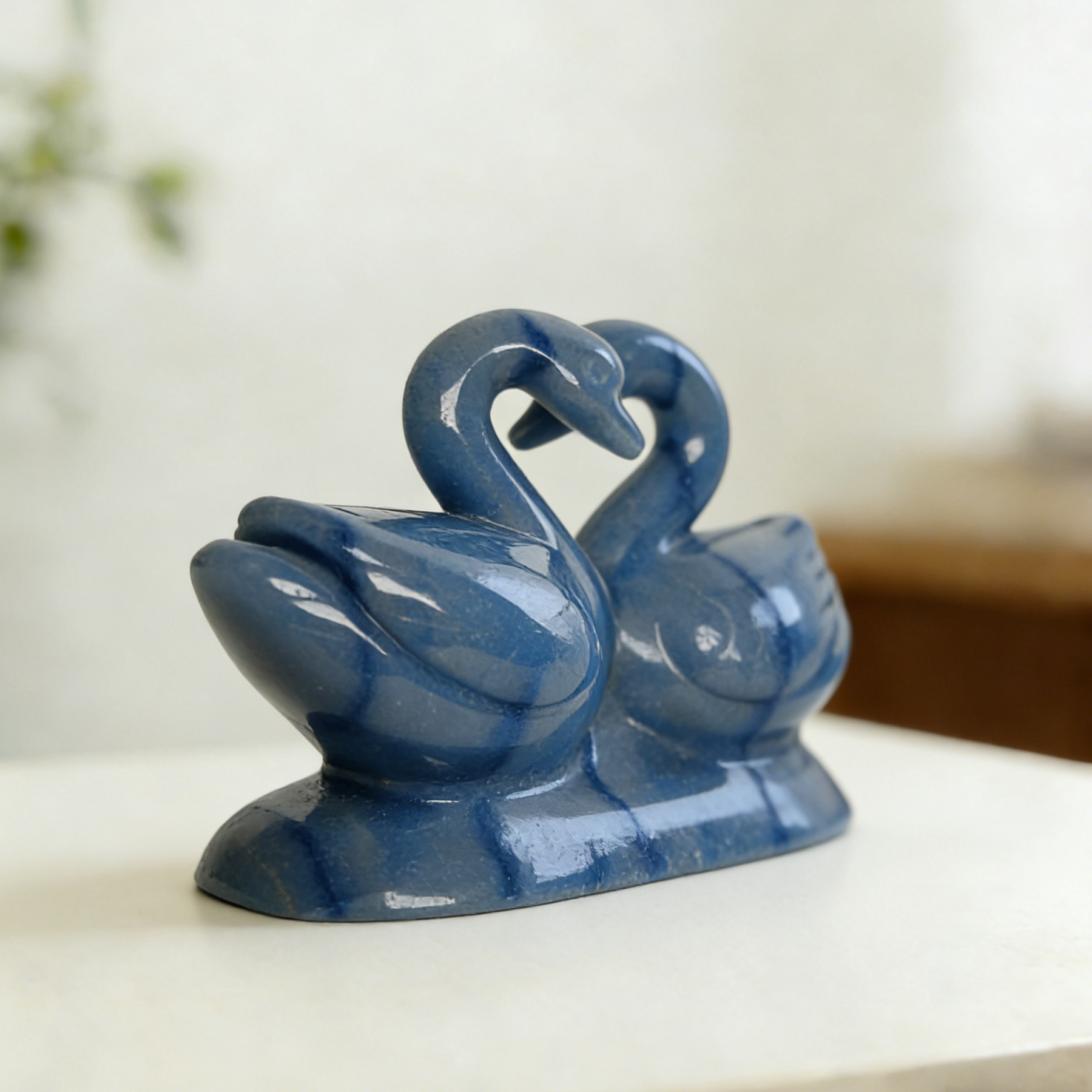 Blue Aventurine Swan Couple Carving – Sculpture — view 2