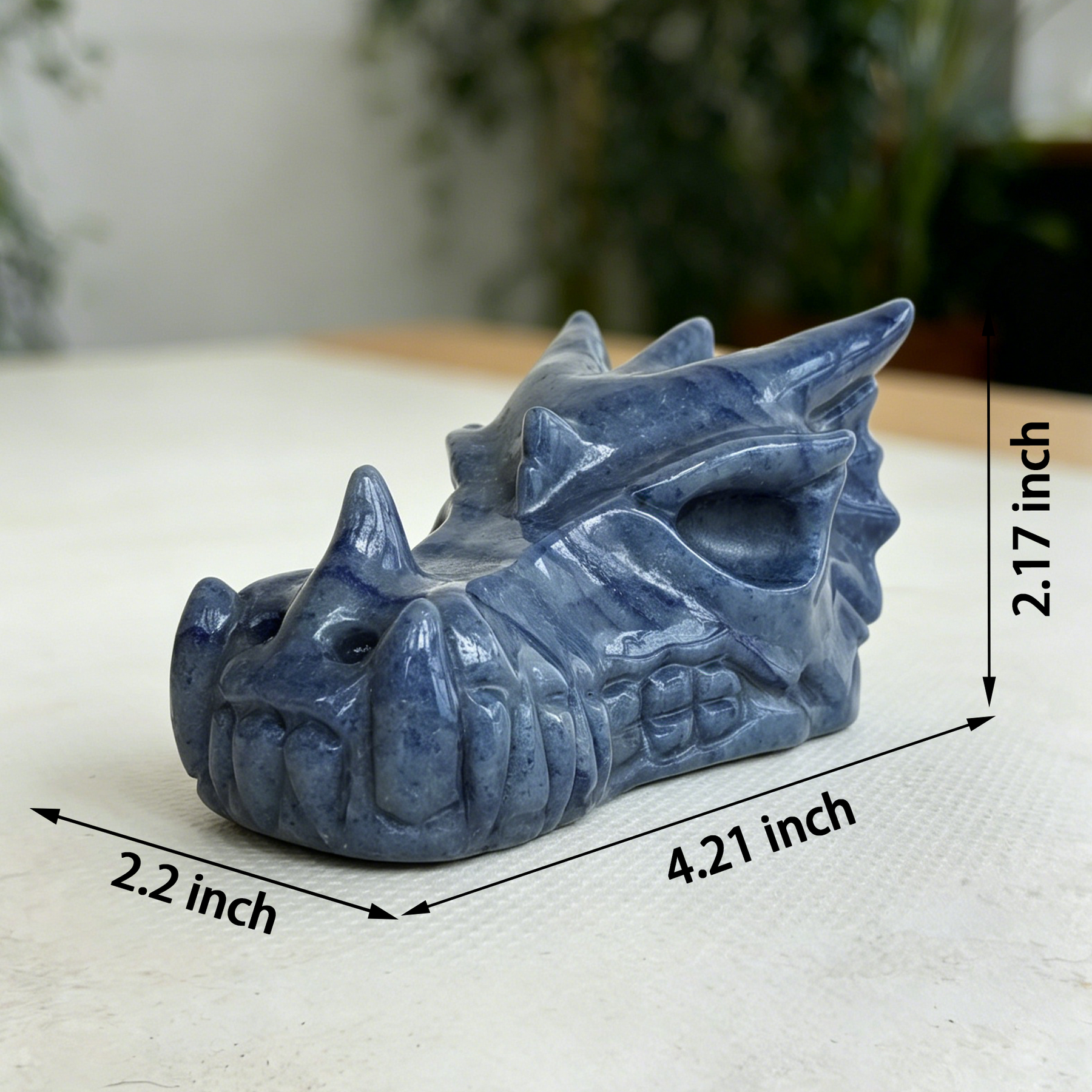 4.2 inch Blue Aventurine Chinese Dragon Skull - Natural Aventurine Carving — view 2