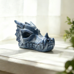 4.2 inch Blue Aventurine Chinese Dragon Skull - Natural Aventurine Carving — view 1