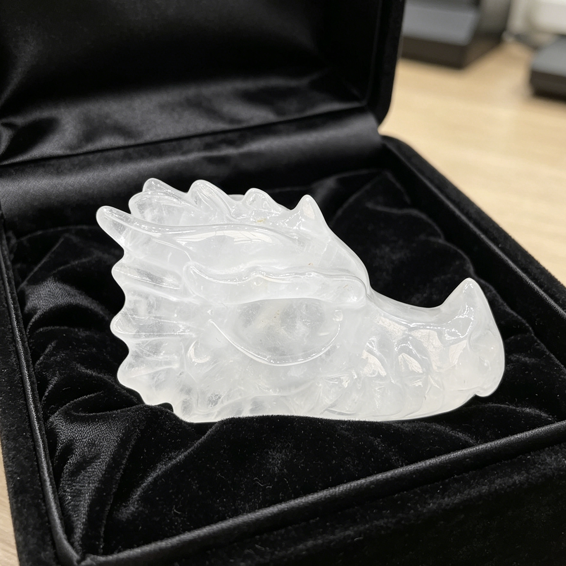 4.2 inch Angolan Quartz Chinese Dragon Skull - Natural Angolan Quartz Carving — view 1